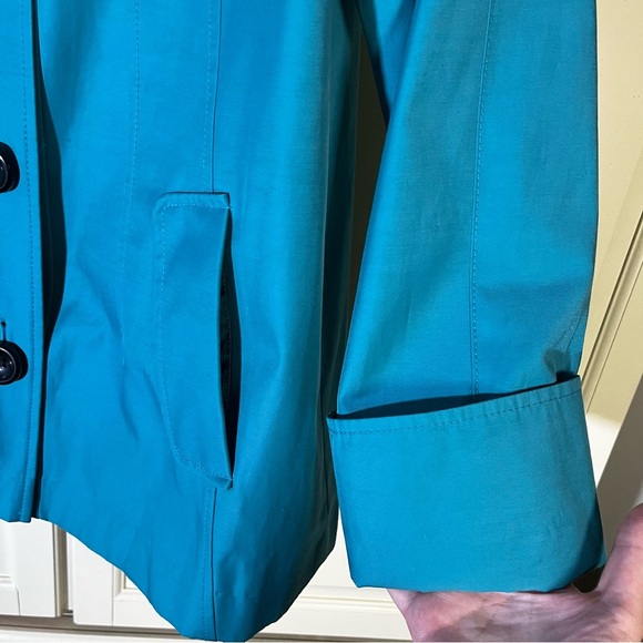 Gallery Raincoat Jacket Coat Women's Teal Blue Utility Buttons Size Small - Picture 4 of 11